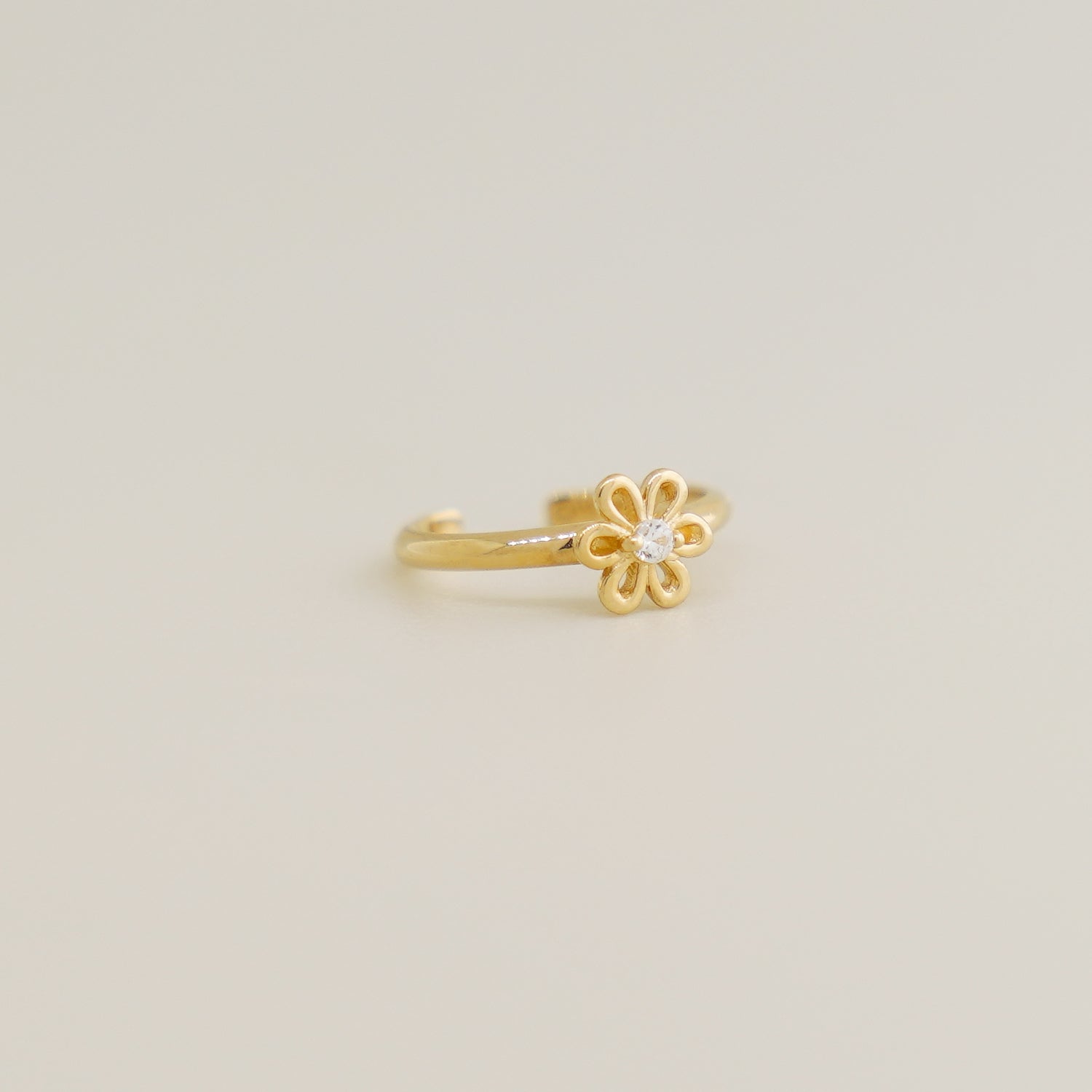 14K Solid Gold CZ Daisy Flower Ear Cuff - anygolds