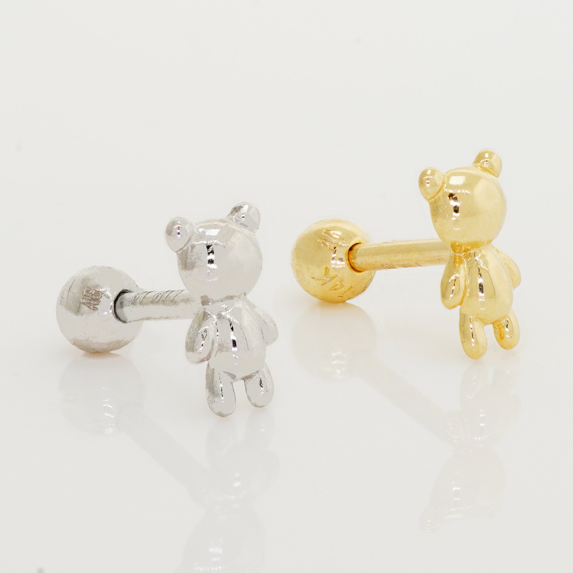 14K Solid Gold Teddy Bear Stud Piercing Earring - Anygolds 