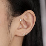14K Solid Gold Eternity Cubic Zirconia Zig Zag Stud Piercing Earring 