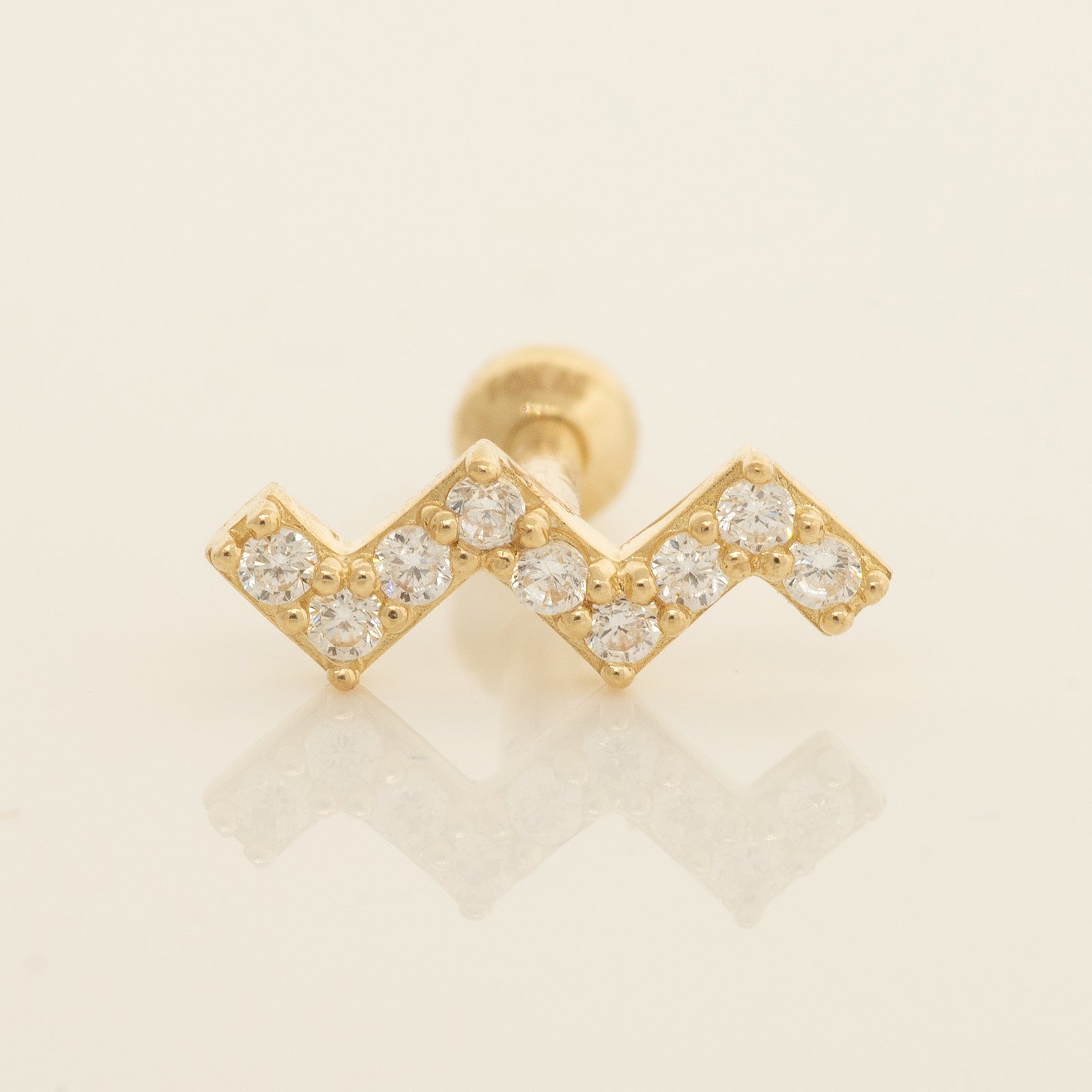 14K Solid Gold Eternity Cubic Zirconia Zig Zag Stud Piercing Earring - Anygolds 