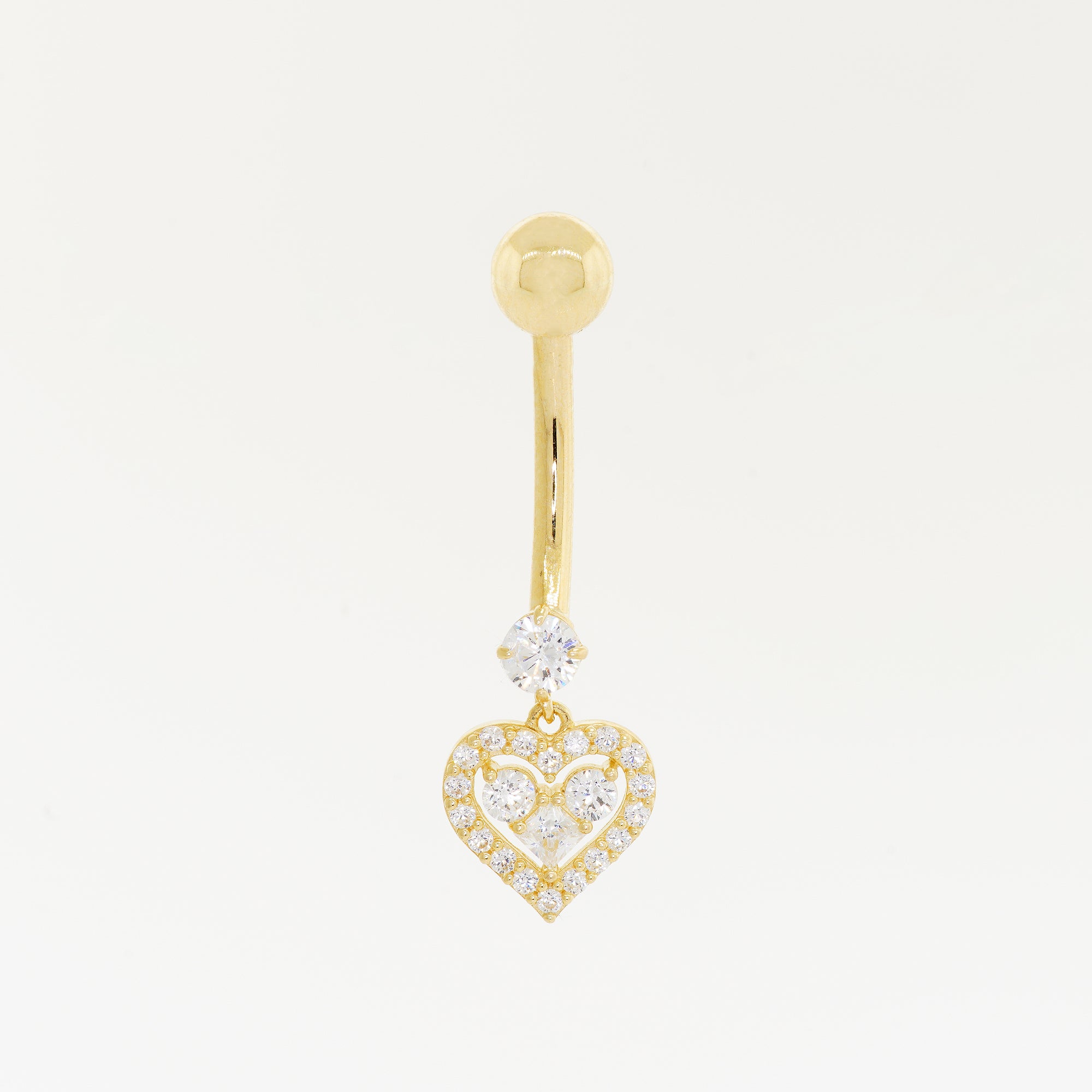 14K Solid Gold Cubic Zirconia Eternity Heart Drop Belly Piercing - Anygolds 