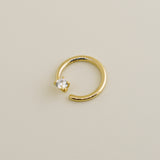 14K Solid Gold 2.5mm Solitaire CZ Continuous Ring Ear & Nose Piercing - anygolds