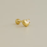 14K Solid Gold Single CZ Heart Ear Piercing 18gauge
