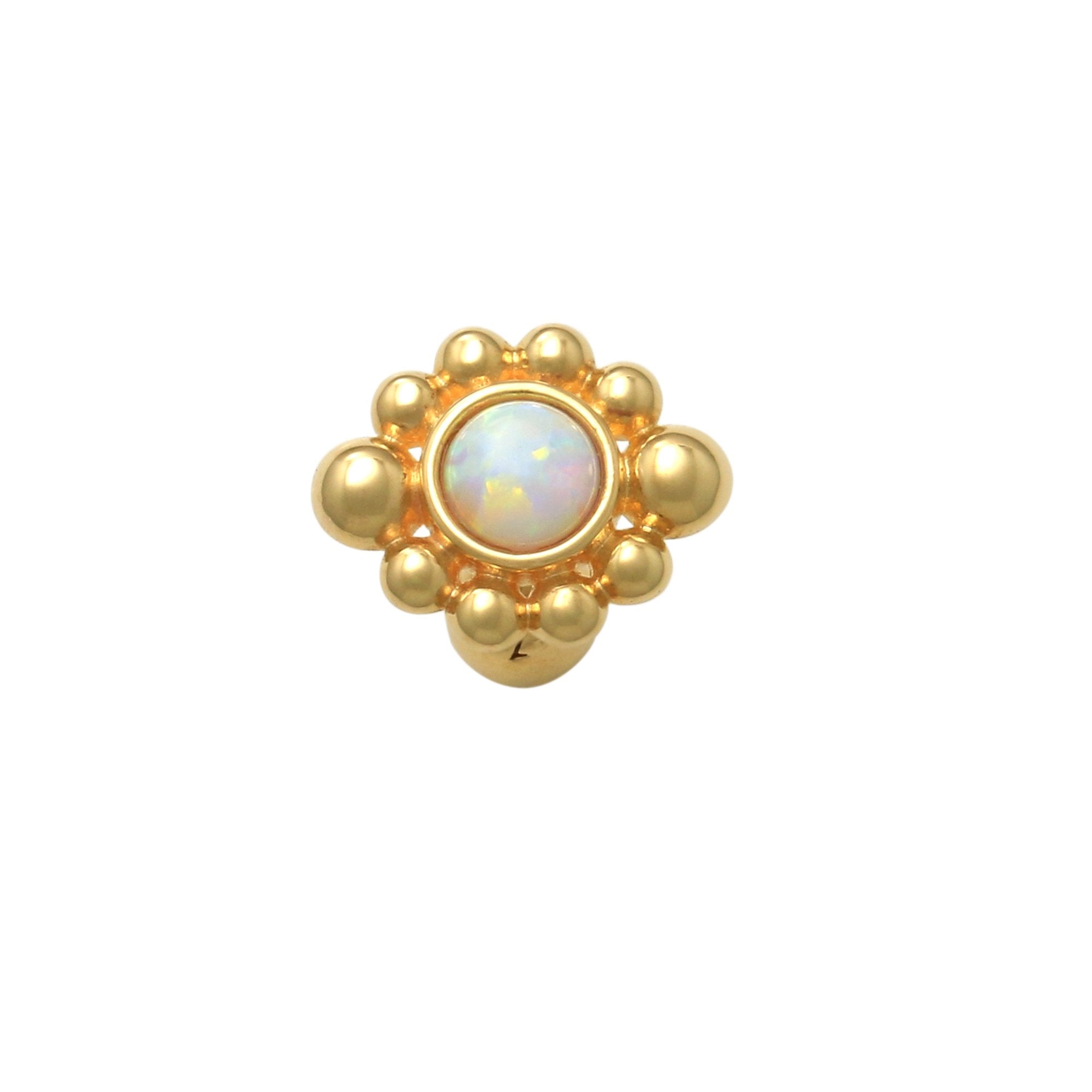 14K Solid Gold 3mm Round Opal Ear Piercing 18gauge - anygolds