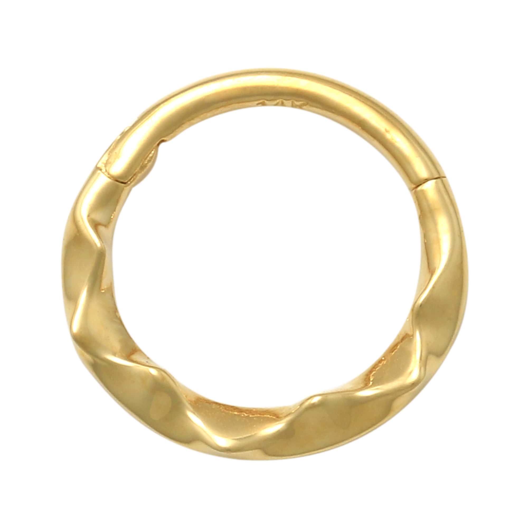 14K Soild Gold Plain Wrinkled Hoop Piercing Earring - Anygolds 