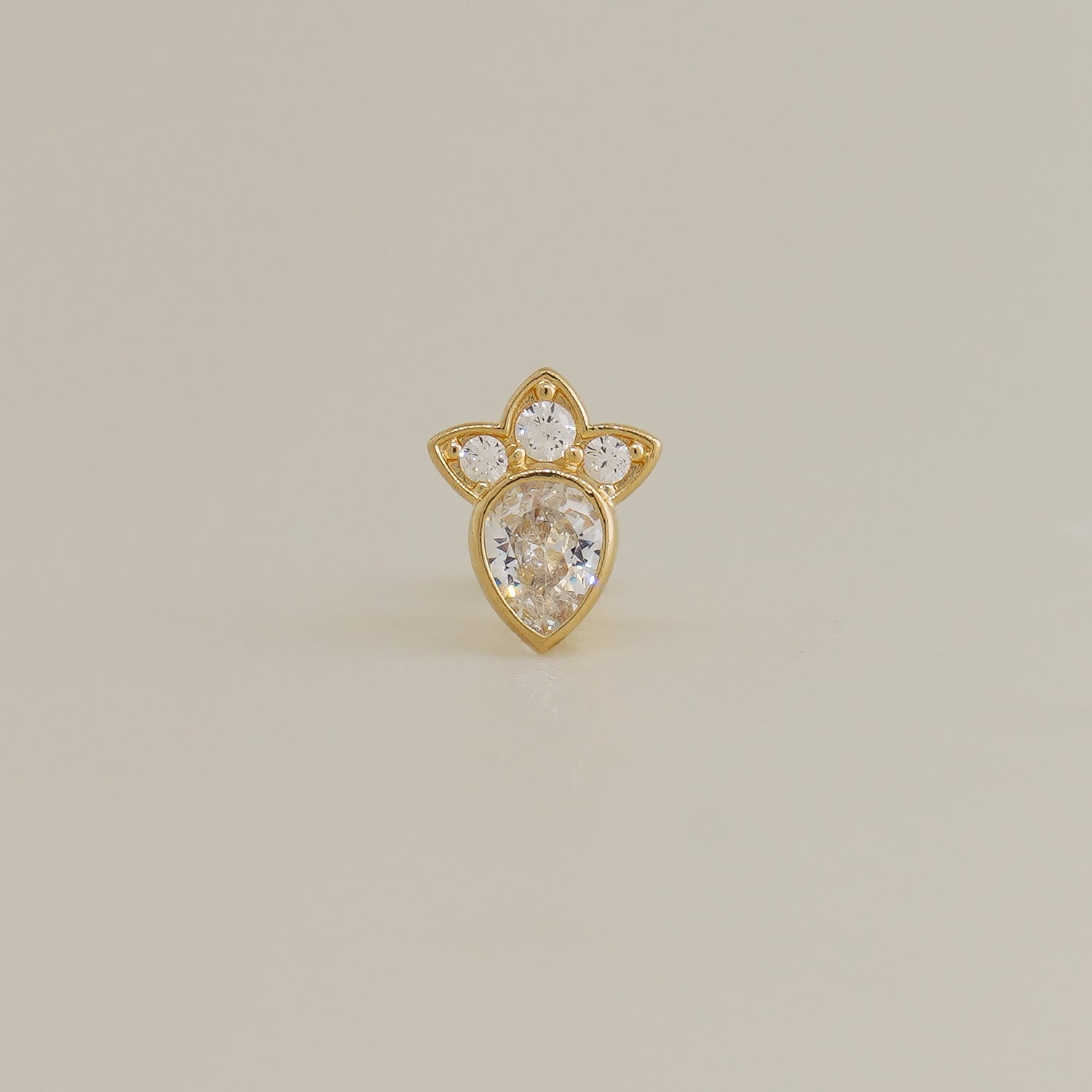 14K Solid Gold Pear CZ Floral Ear Piercing 18gauge - anygolds