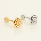 14K Solid Gold Diamond Rose Stud Piercing Earring - Anygolds
