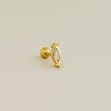 14K Solid Gold Marquise CZ Ear Piercing 18gauge