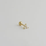 14K Solid Gold 0.065ctw Trinity Diamond Ear Piercing 18gauge