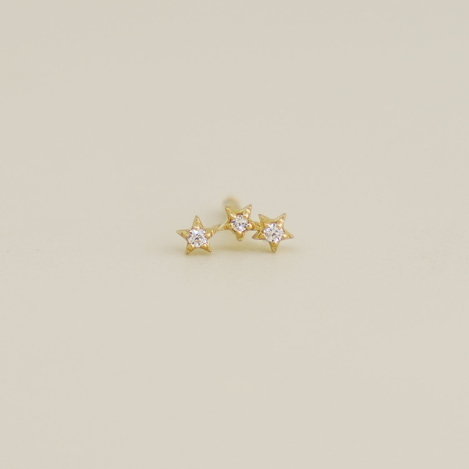 14K Solid Gold Three Star CZ Ear Piercing - anygolds