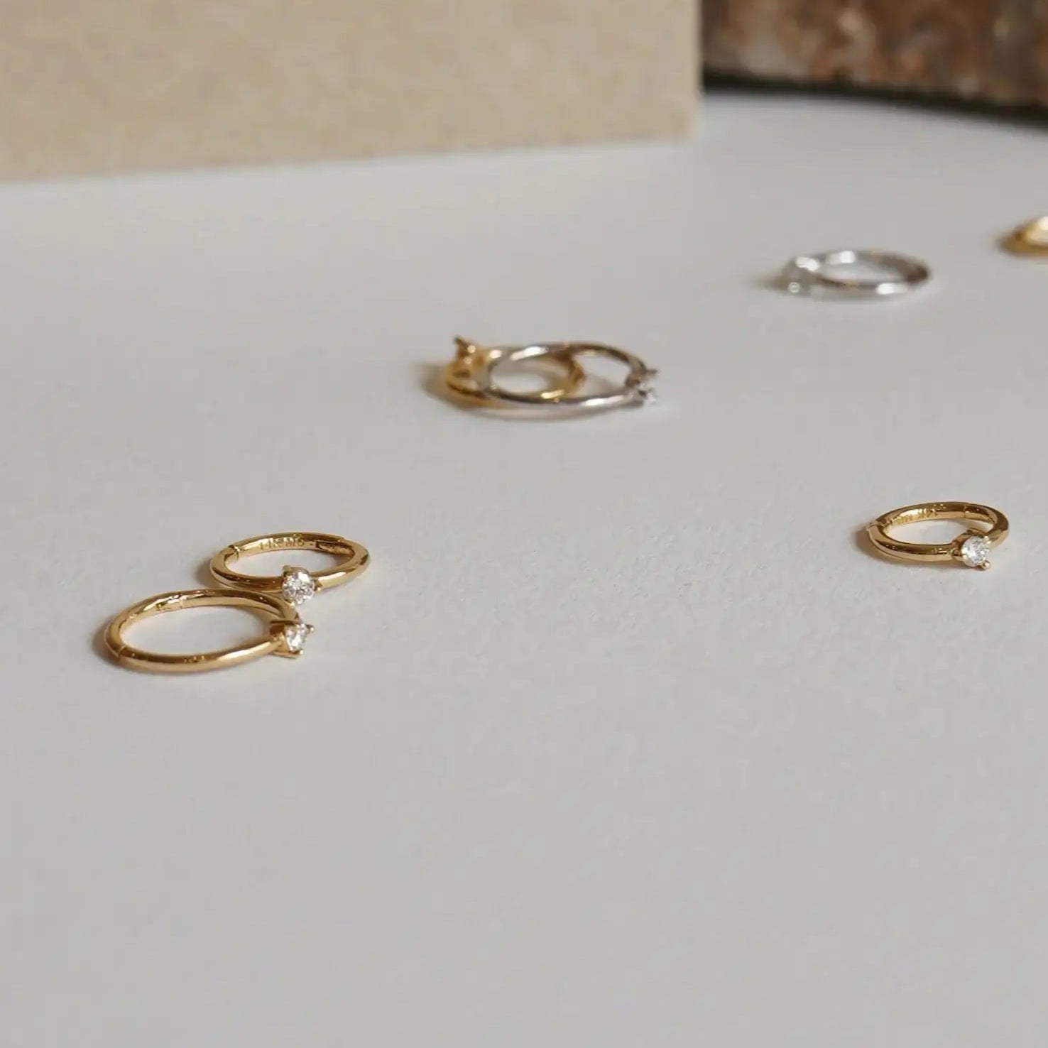 14K Solid Gold Single Diamond Clicker Hoop – Anygolds