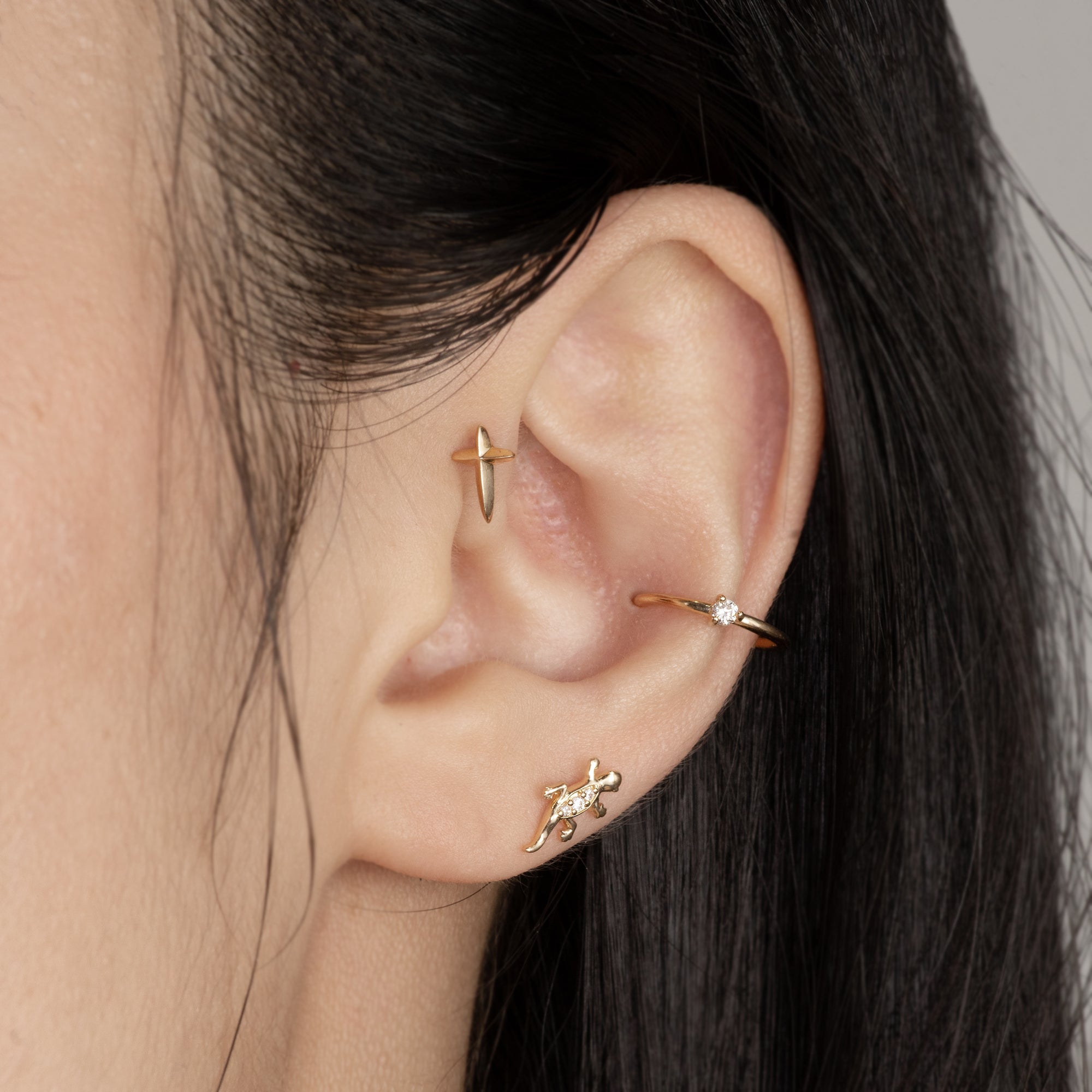 14K Gold Diamond Clicker Hoop Piercing Earring - Anygolds 
