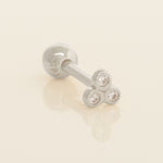 14K Solid Gold  Tri Round Cubic Zirconia Stud Piercing Earring- Anygolds