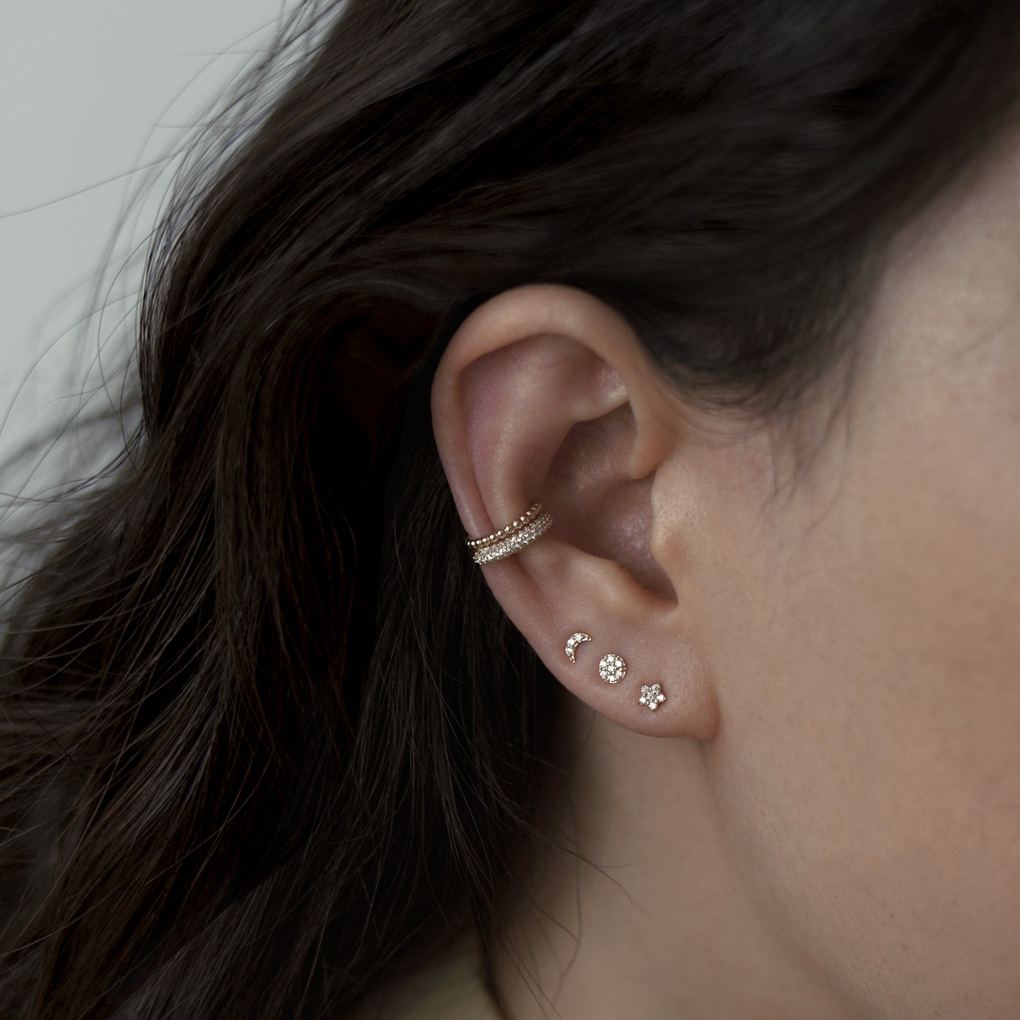 Buy 14K Solid Gold Diamond Petite Crescent Ear Piercing