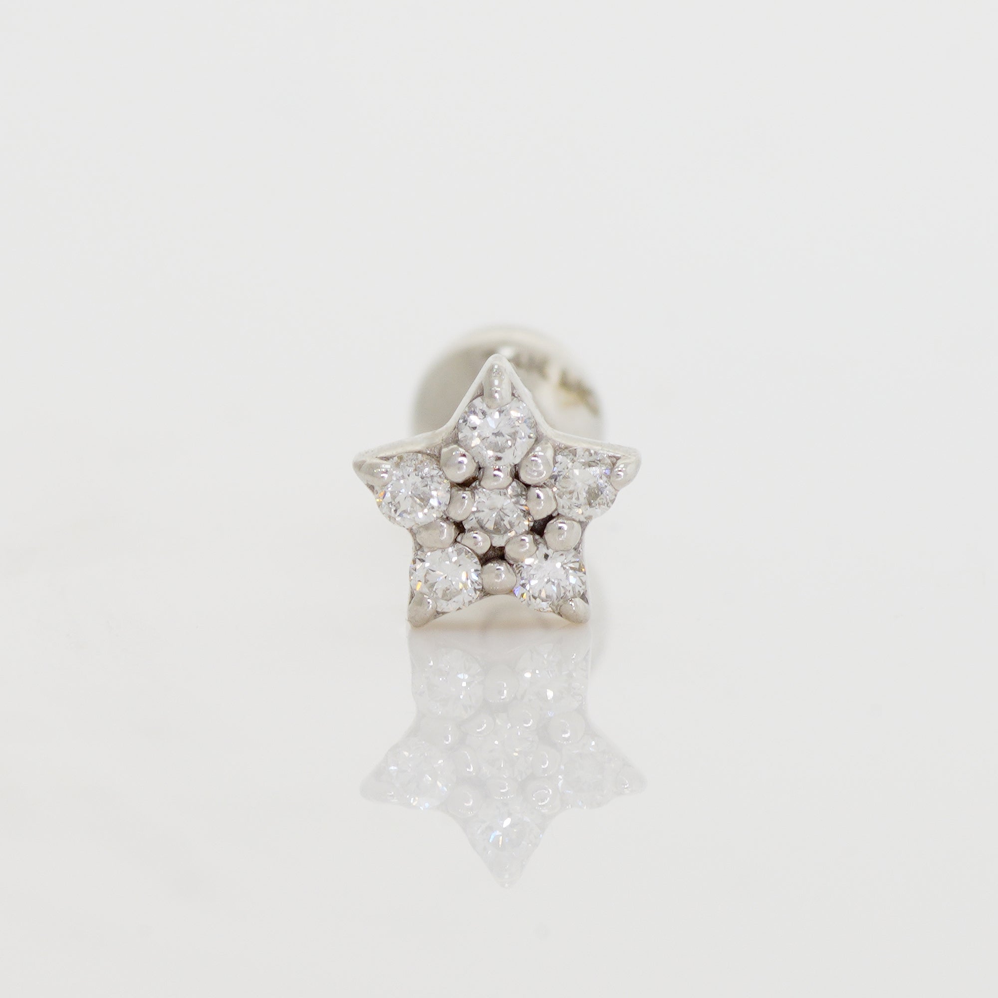 14K Solid Gold Mini Natural Diamond Star Stud Piercing - Anygolds 