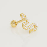 14K Solid Gold Eternity Cubic Zirconia Snake Stud Piercing Earring 