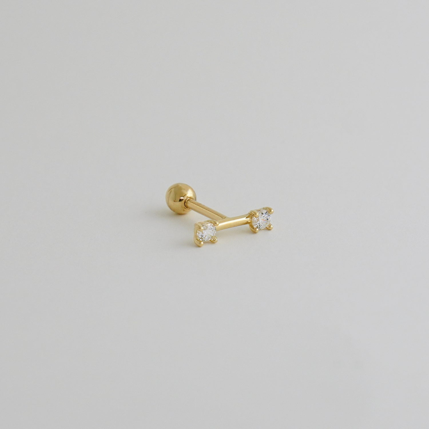 14K Solid Gold Cubic Zirconia Line Bar Ear Piercing 18gauge