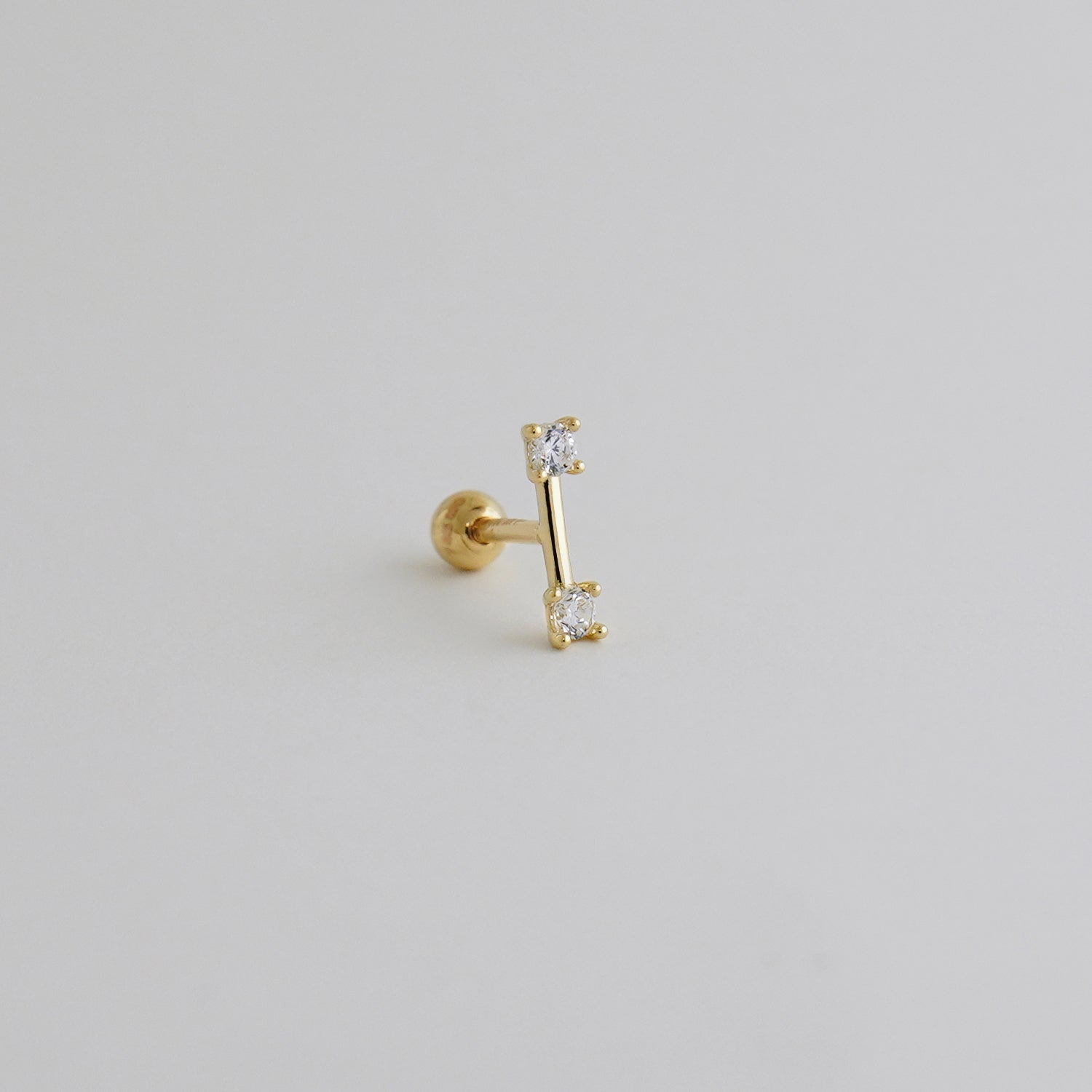 14K Solid Gold Cubic Zirconia Line Bar Ear Piercing 18gauge
