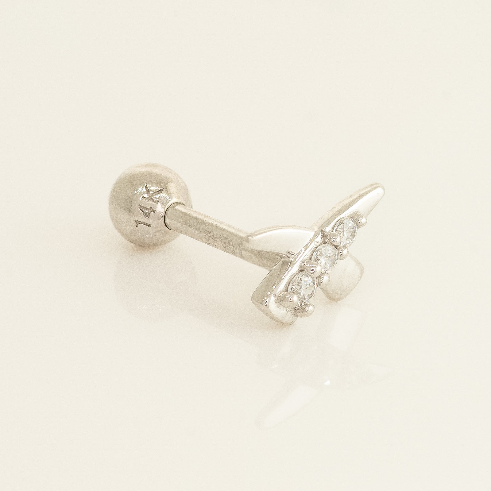 White Gold CZ Cross Horn Ear Piercings
