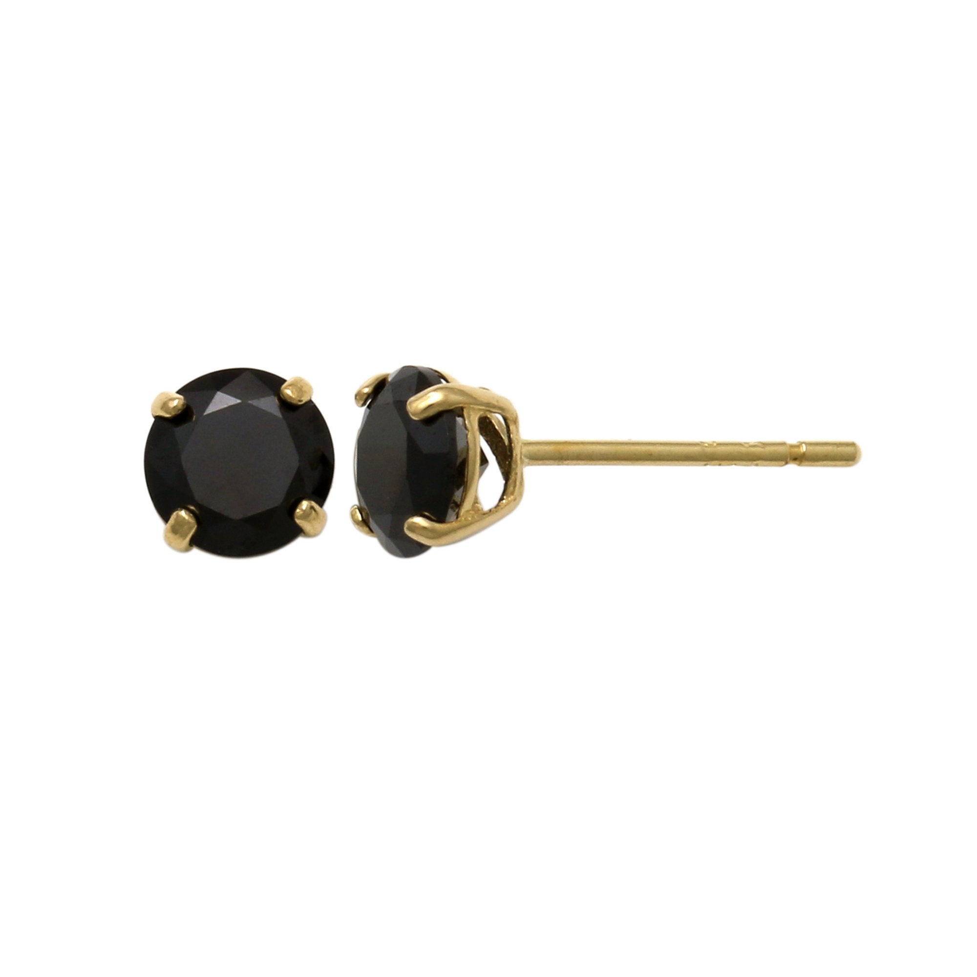 14K Solid Gold Round Black Cubic Zirconia Stud Earrings - Anygolds 