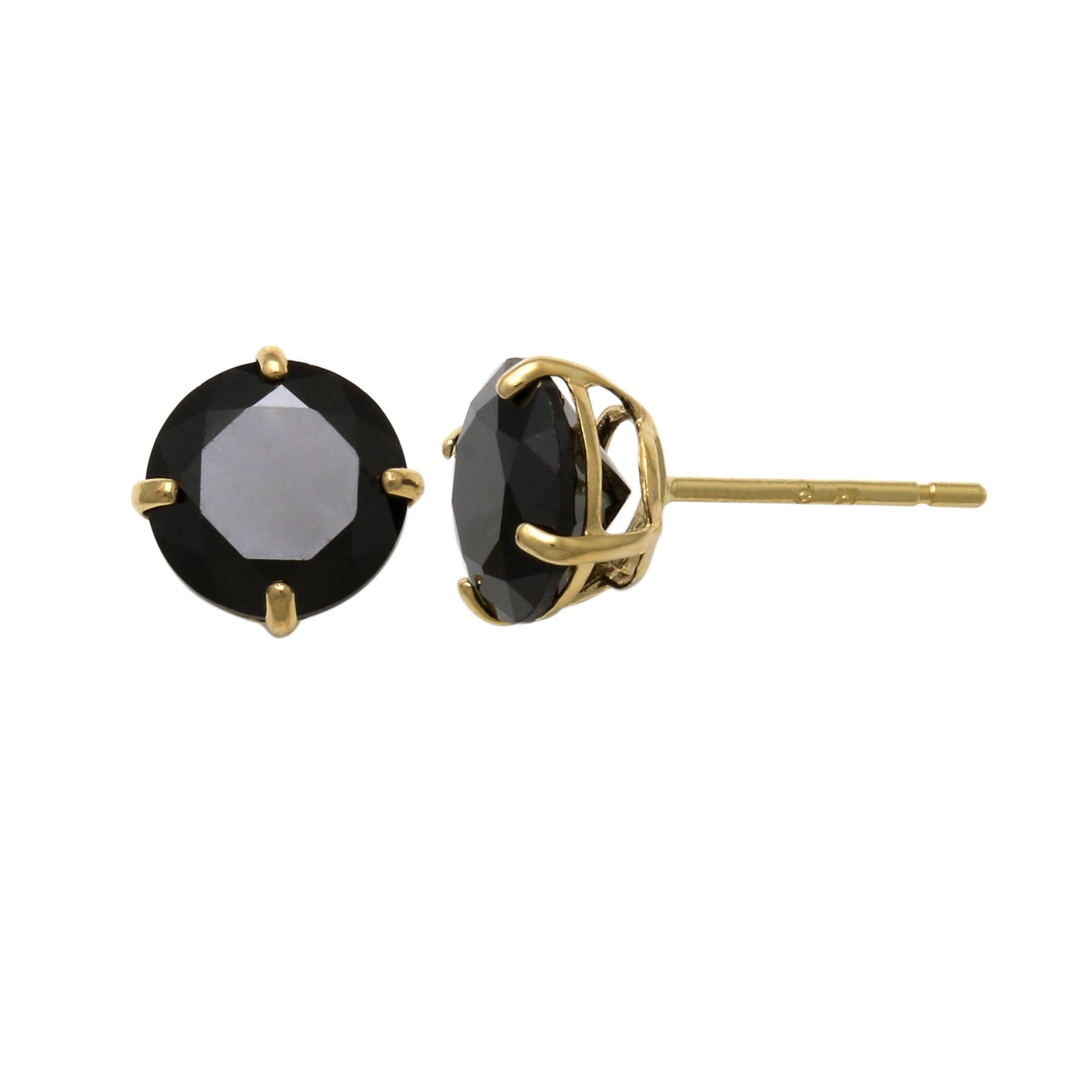 14K Solid Gold Round Black Cubic Zirconia Stud Earrings - Anygolds 
