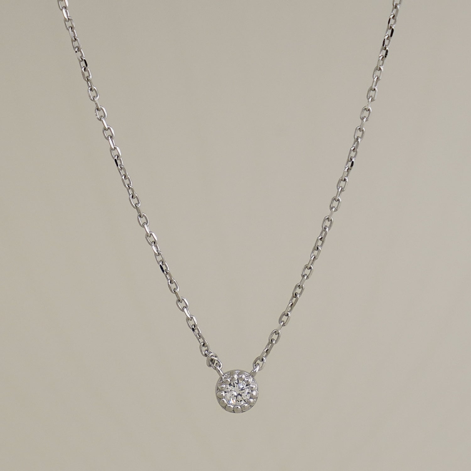 14K Solid White Gold  Diamond Chain Necklace 