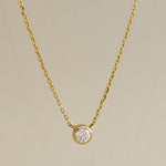 14K Solid Gold 0.14ctw Solitaire Bazel Diamond Pendant Chain Necklace