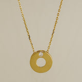 14K Solid Gold Diamond Open Disc Pendant Chain Necklace - anygolds