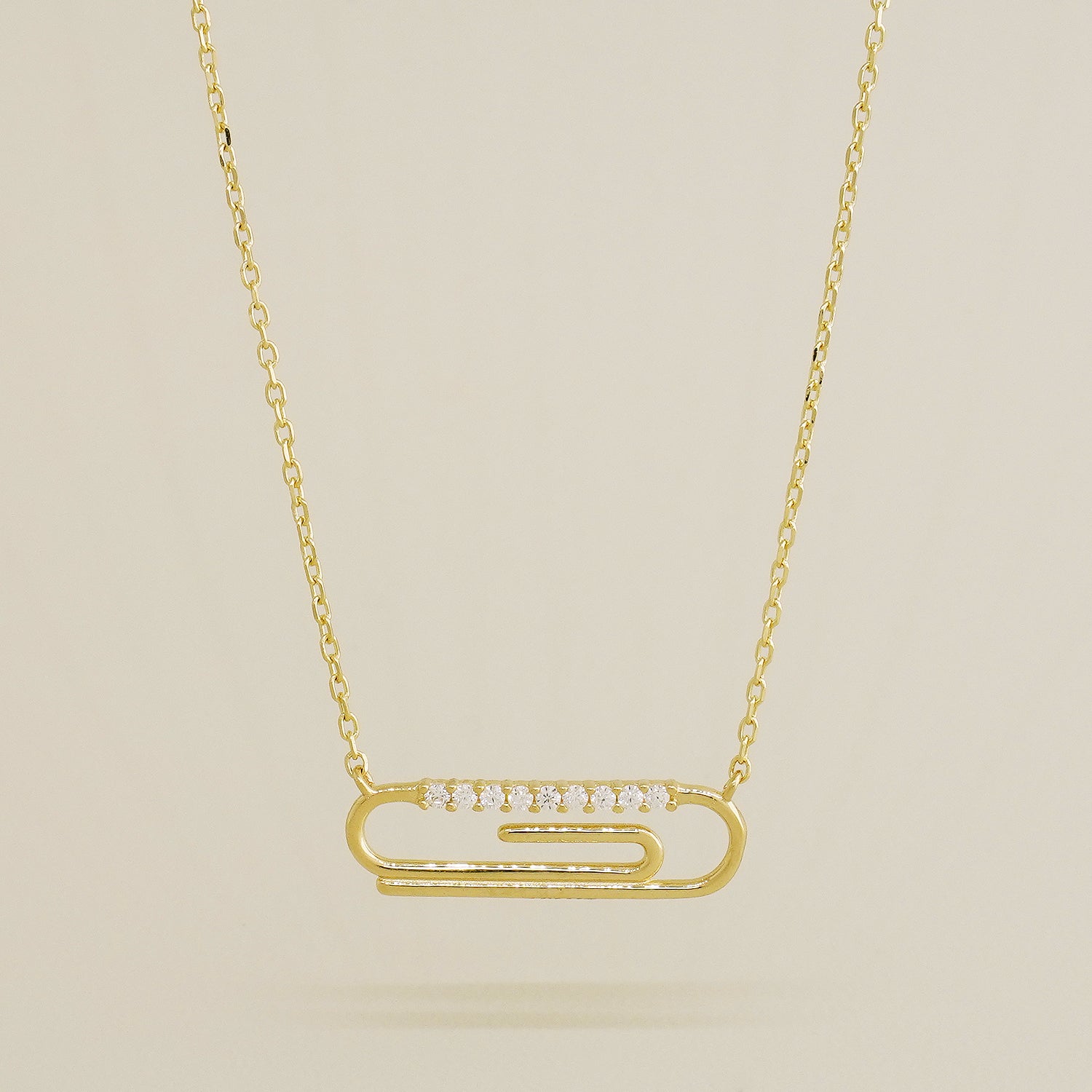 14K Solid Gold Cubic Zirconia Clip Necklace