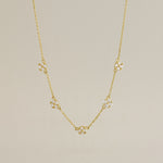 14K Solid Gold Linked Flower CZ Chandelier Necklace