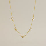 14K Solid Gold Linked Flower CZ Chandelier Necklace