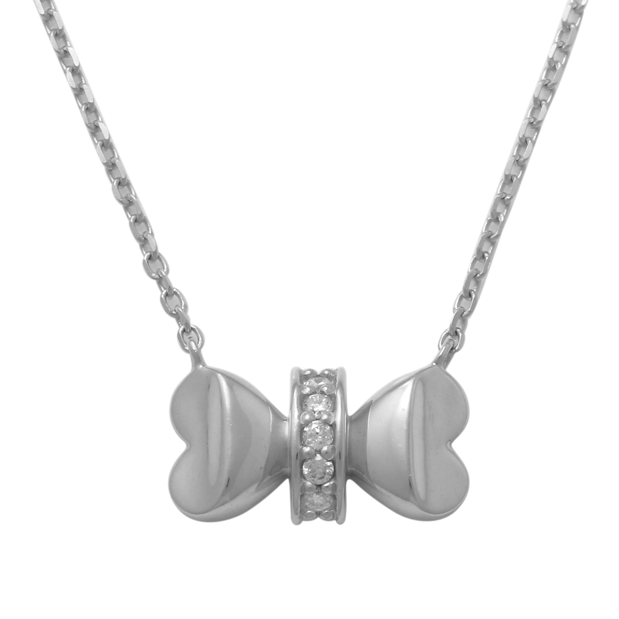 14K Gold Diamond  Butterfly & Bow Necklace - Anygolds