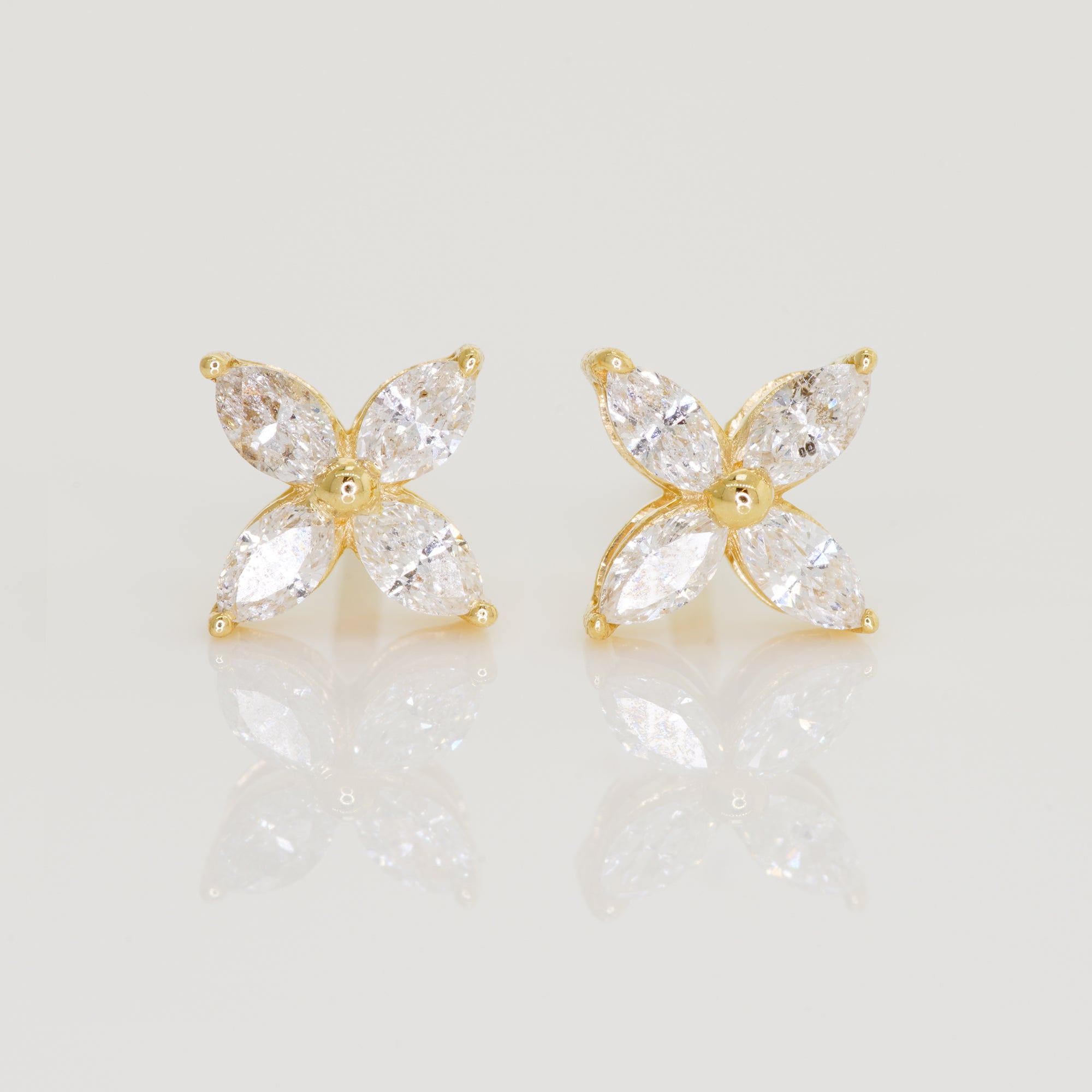 Marquise Diamond Floral Stud Earrings