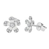 14K Solid Gold 0.51ctw Baguette & Round Brilliant Diamond Flower Stud Earrings - anygolds