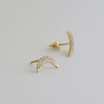 14K Solid Gold 0.17ctw Diamond Crescent Luna Stud Earrings