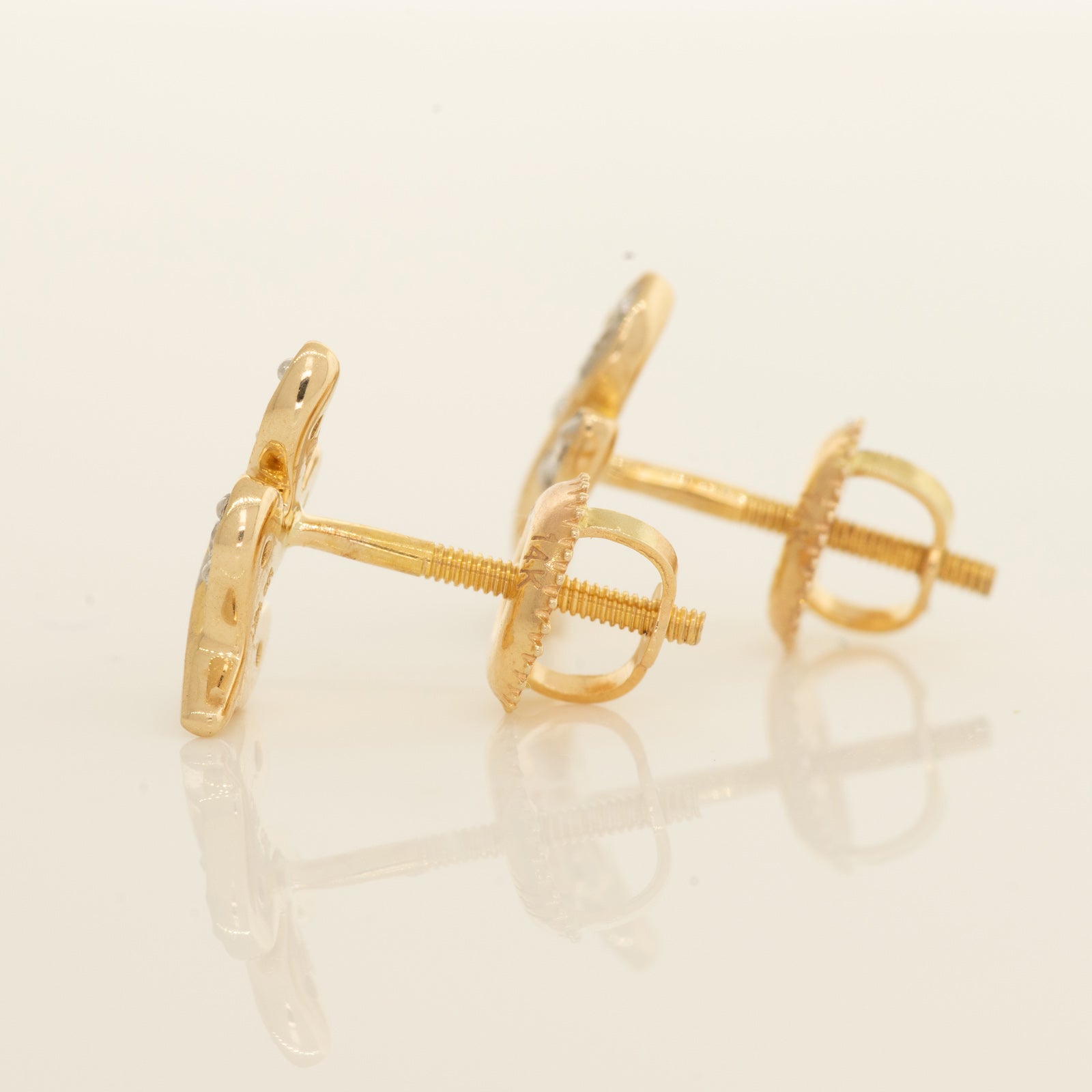 14K Solid Gold Diamond Olive Leaf Stud Earrings - Anygolds