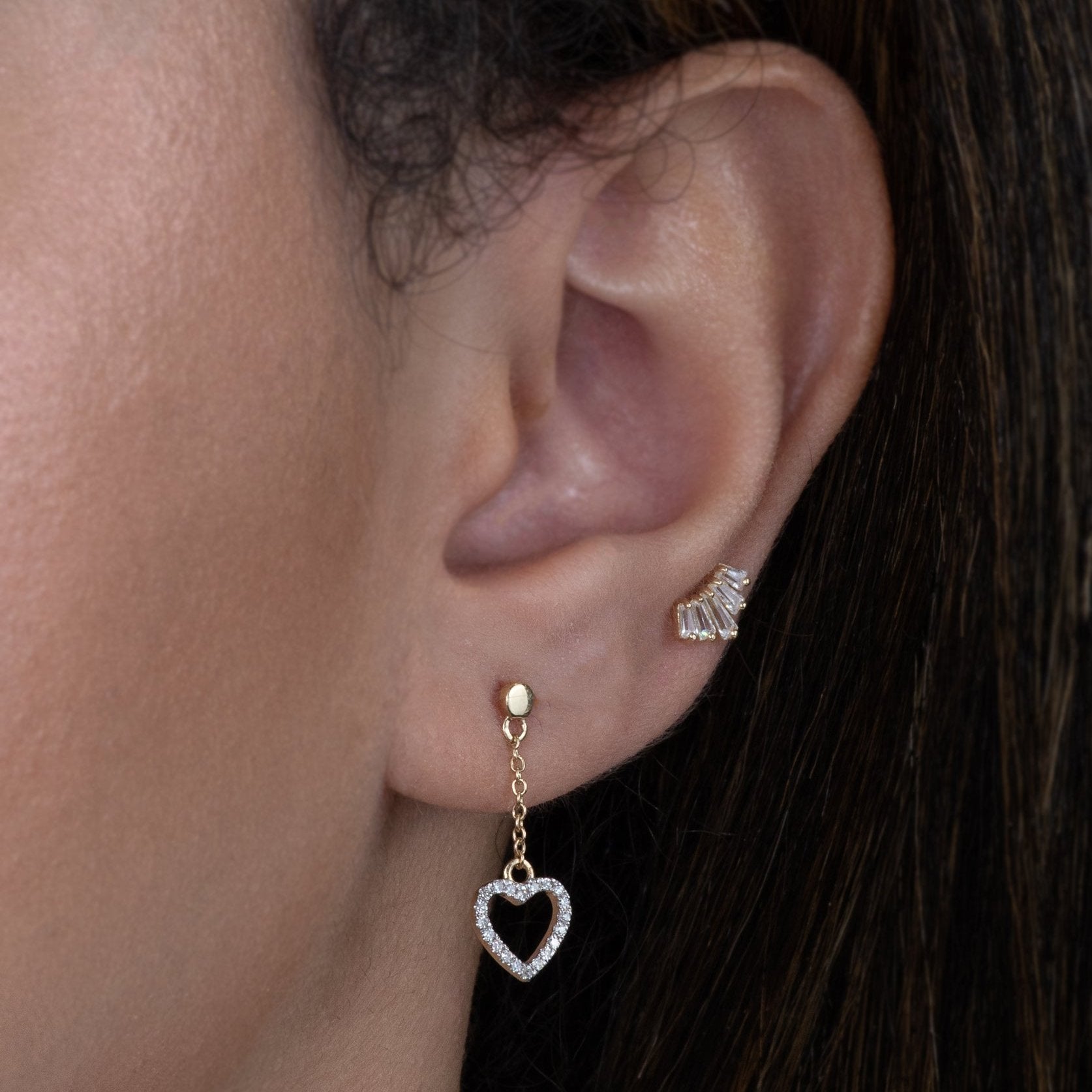 Micro-Pavé Diamond Heart Drop Earrings - Anygolds