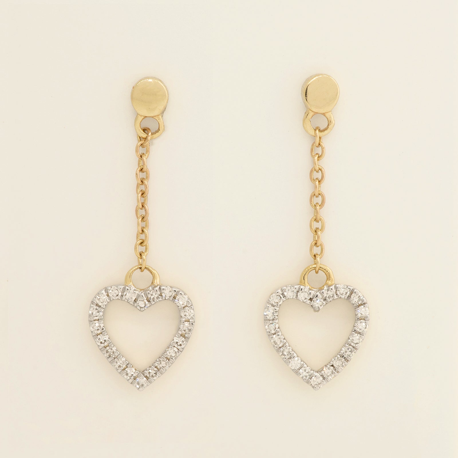 Yellow Gold 0.14ctw Diamond Heart Drop Earrings