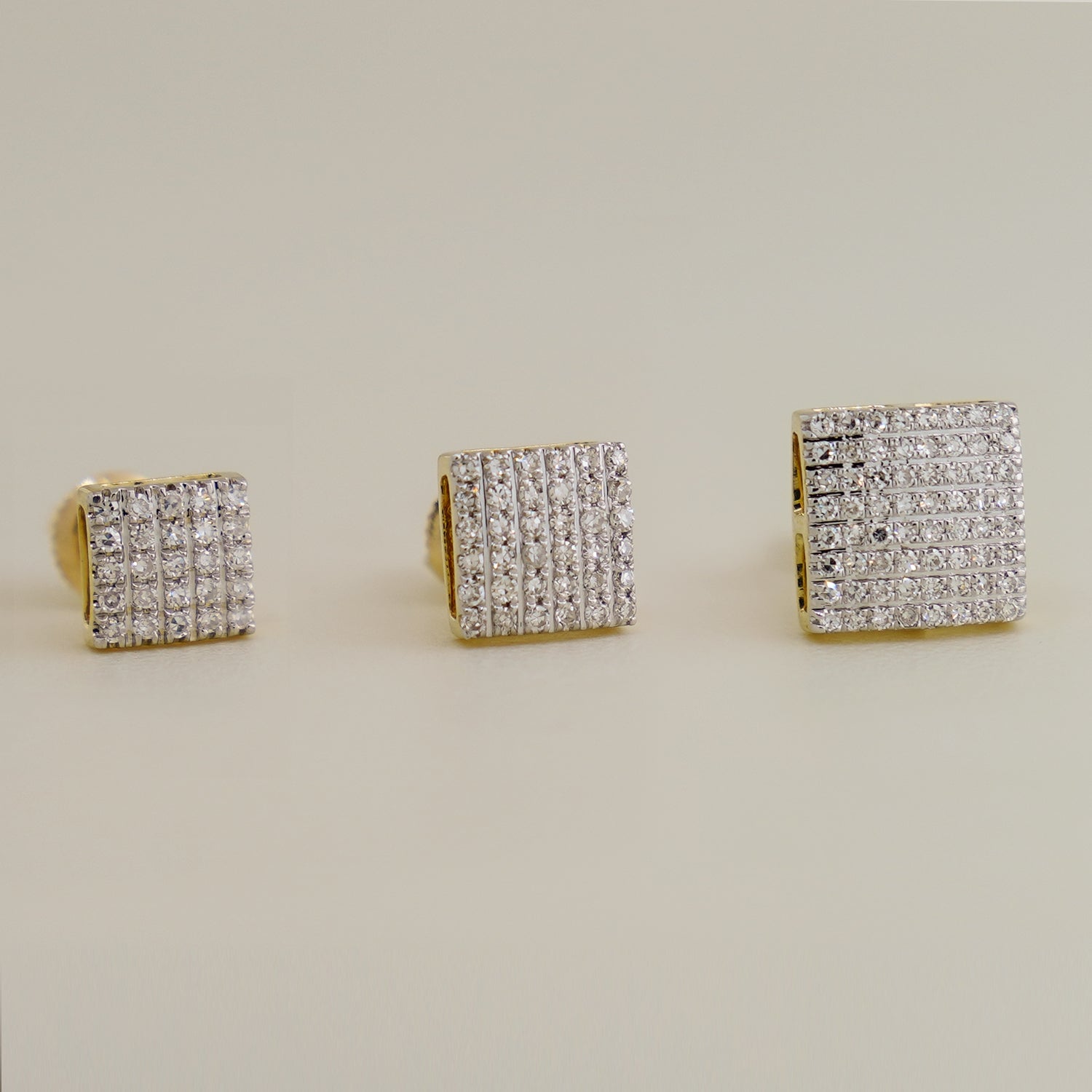 14K Solid Gold Diamond Convex Square Stud Earrings - anygolds