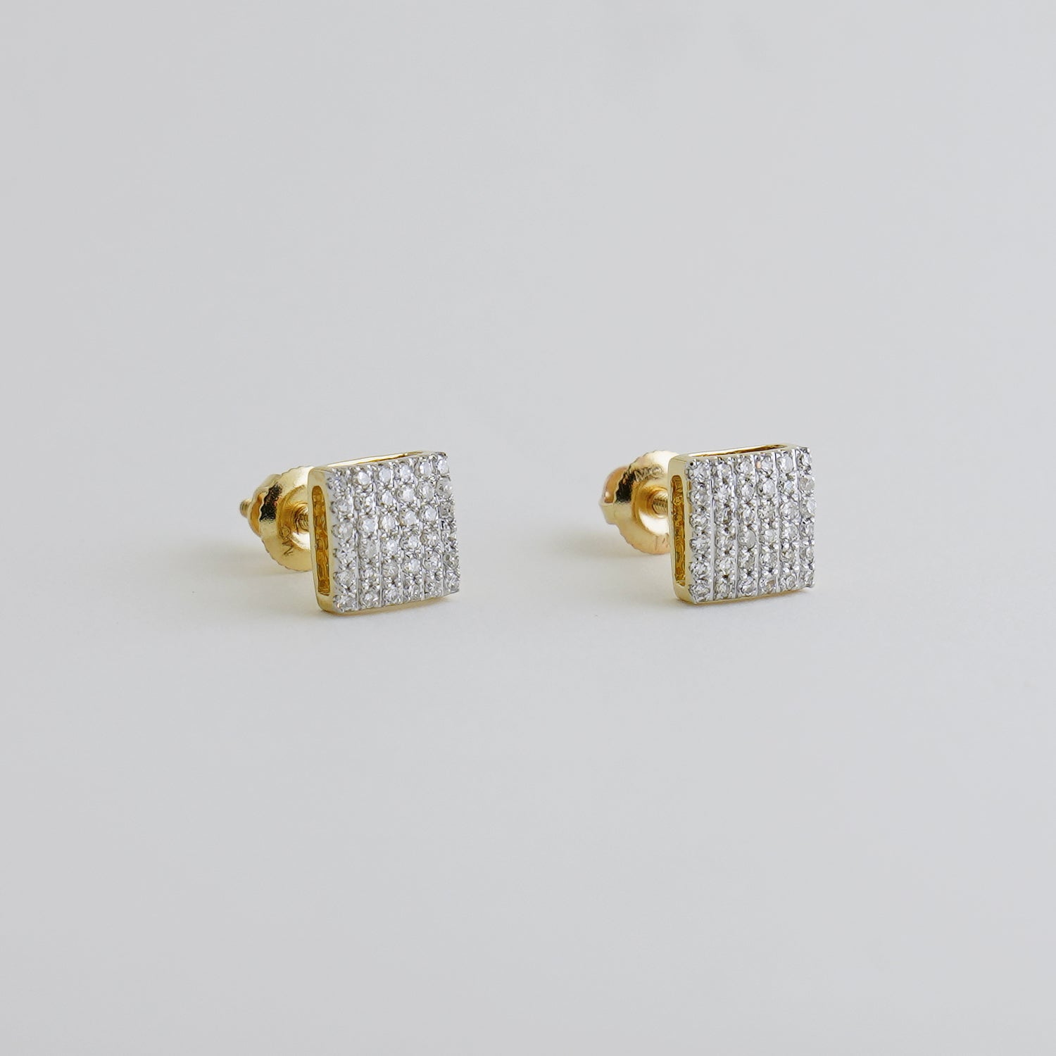 14K Solid Gold 0.22ctw Diamond Convex Square Shape Stud Earrings