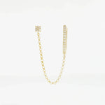 14K Solid Gold Diamond Hoop with Chain Double Stud Earring – Anygolds