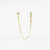 14K Solid Gold Diamond Hoop with Chain Double Stud Earring – Anygolds