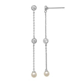 CZ & Pearl Long Chain Drop Earrings