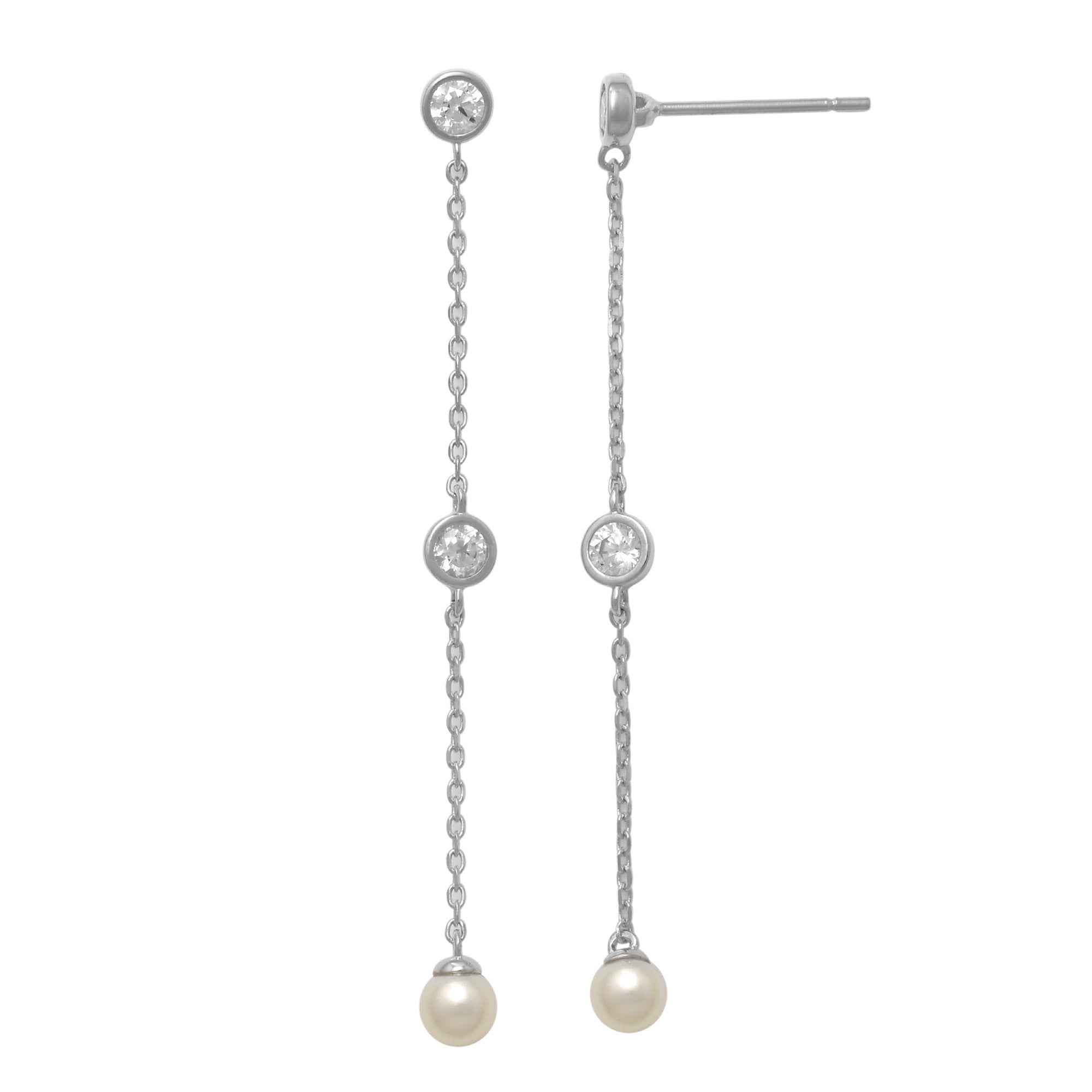 Pendientes colgantes de cadena larga con circonitas y perlas