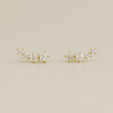 14K Solid Gold Square & Star CZ Climber Stud Earrings