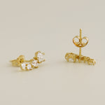 14K Solid Gold Square & Star CZ Climber Stud Earrings