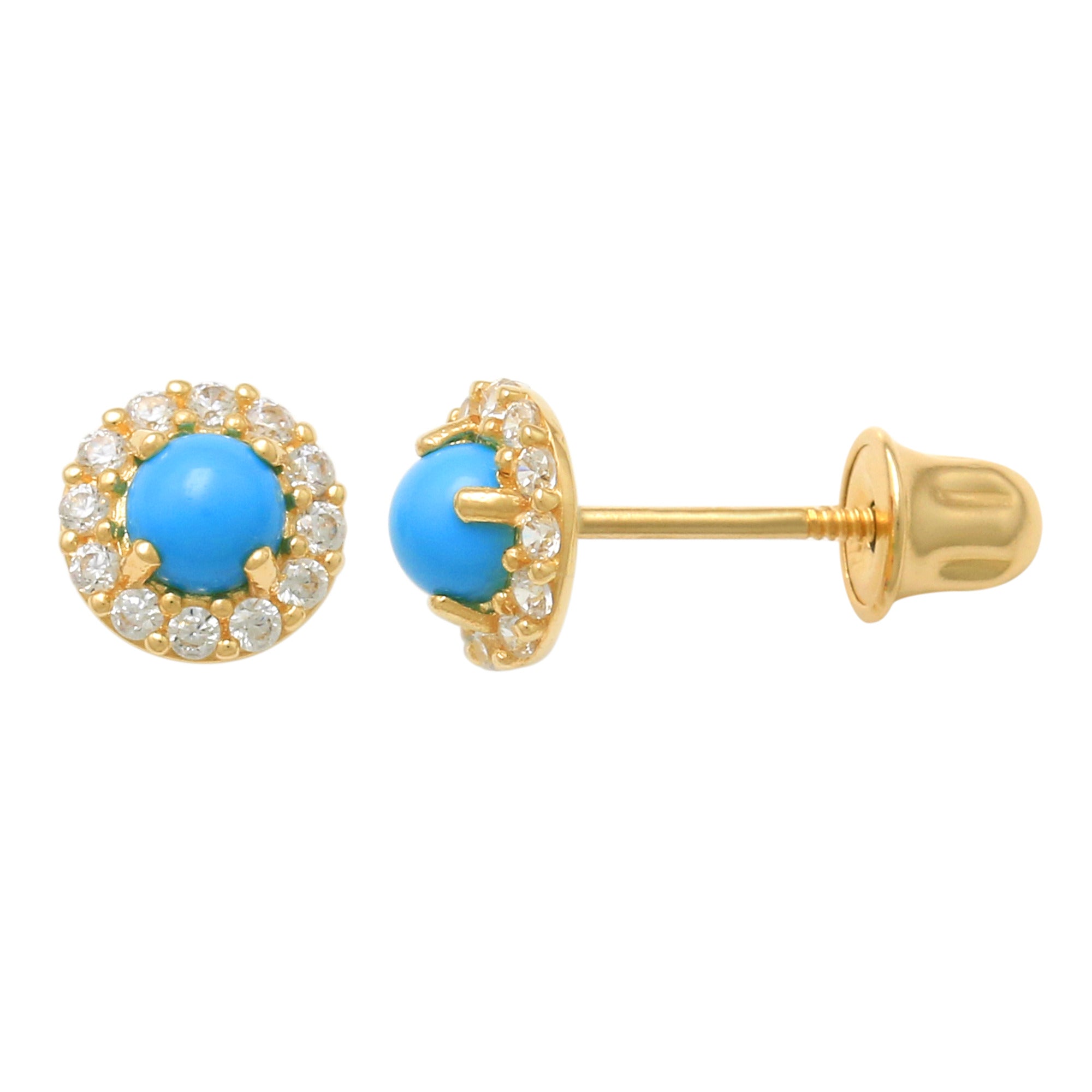 Turquoise CZ Round Sparkling Baby Earrings