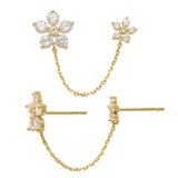 Marquise CZ Double Flowers Chain Link Stud Earring