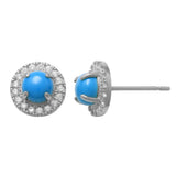 Turquoise CZ Round Stud Earrings