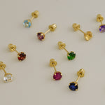 14K Solid Gold Round Birthstone Baby Earrings - anygolds
